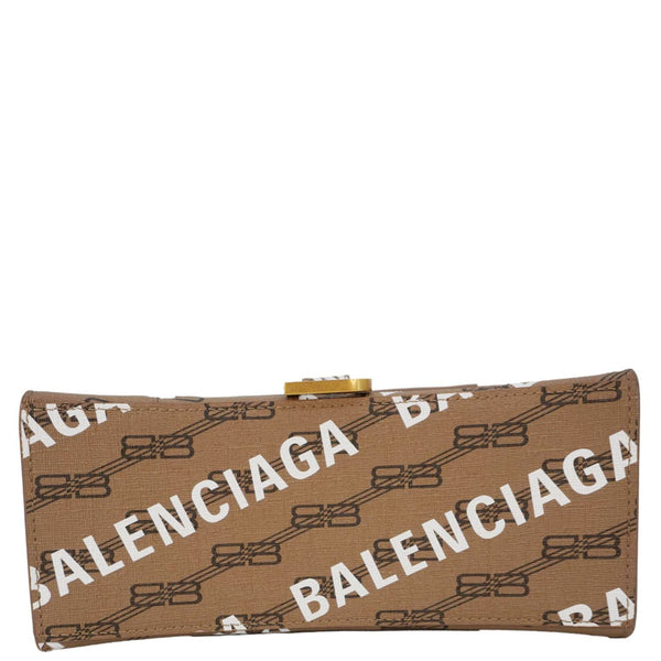 BALENCIAGA Hourglass Logo Print Canvas Top Handle Shoulder Bag Brown