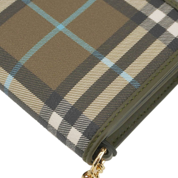 BURBERRY Check Canvas Chain Crossbody Bag Olive Green