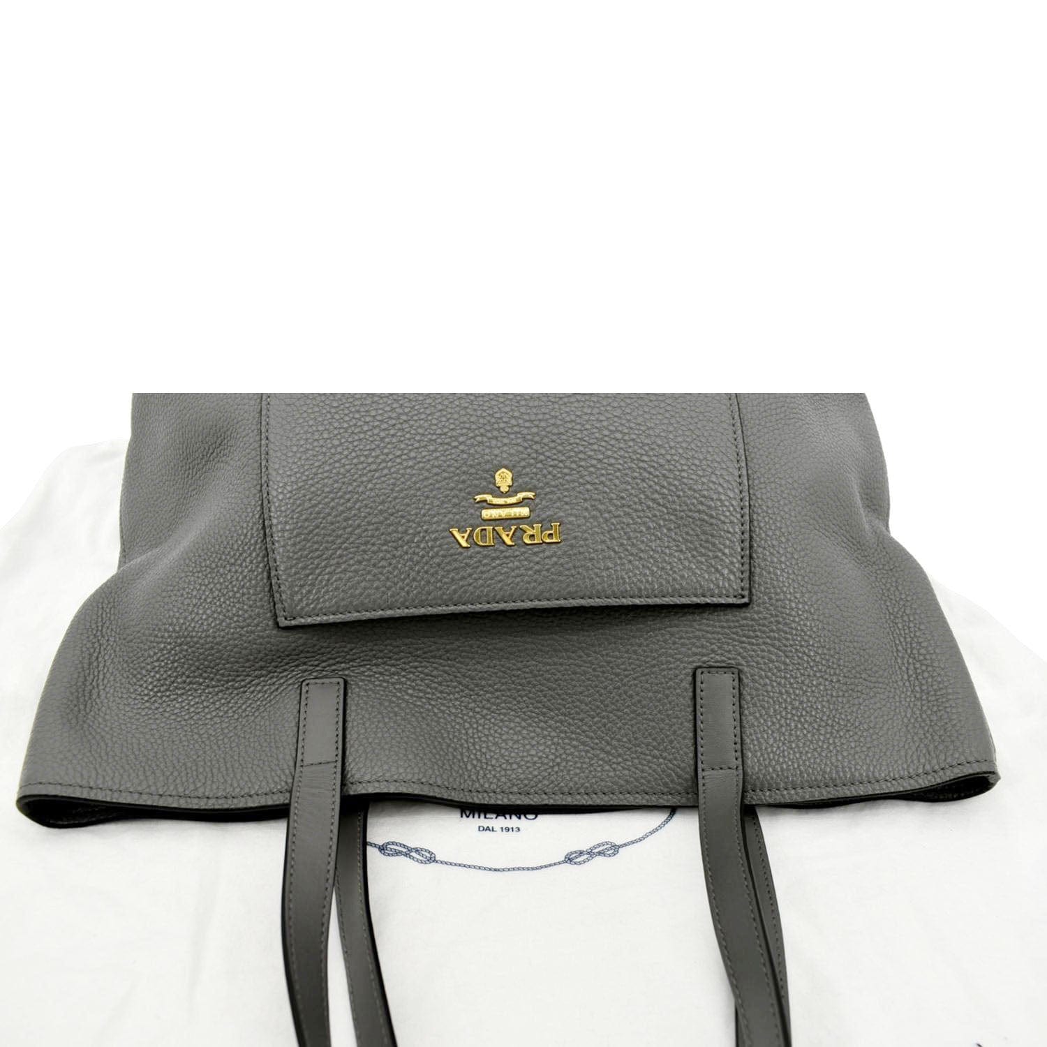 Prada Grey Vitello Daino Leather Shopping Tote Bag