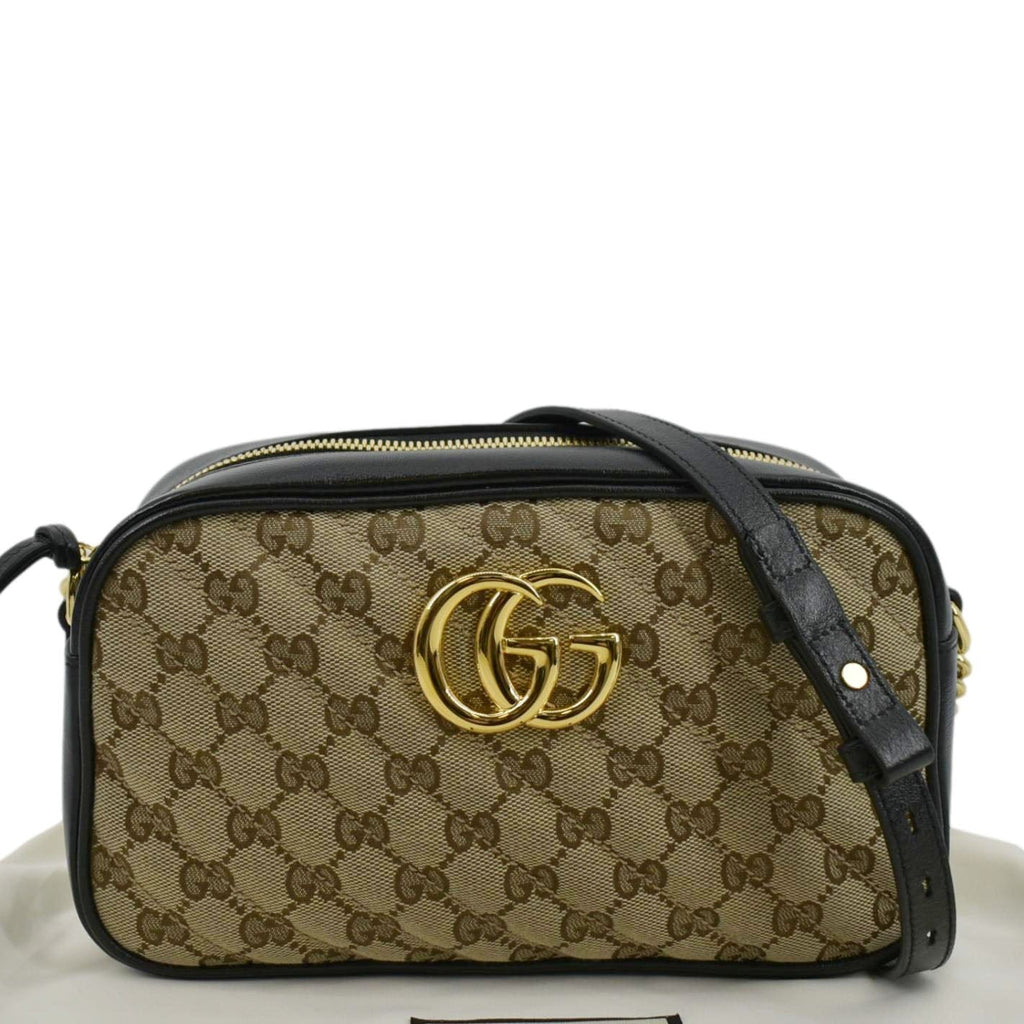 GUCCI Marmont Small Monogram Canvas Crossbody Camera Bag Beige 447632