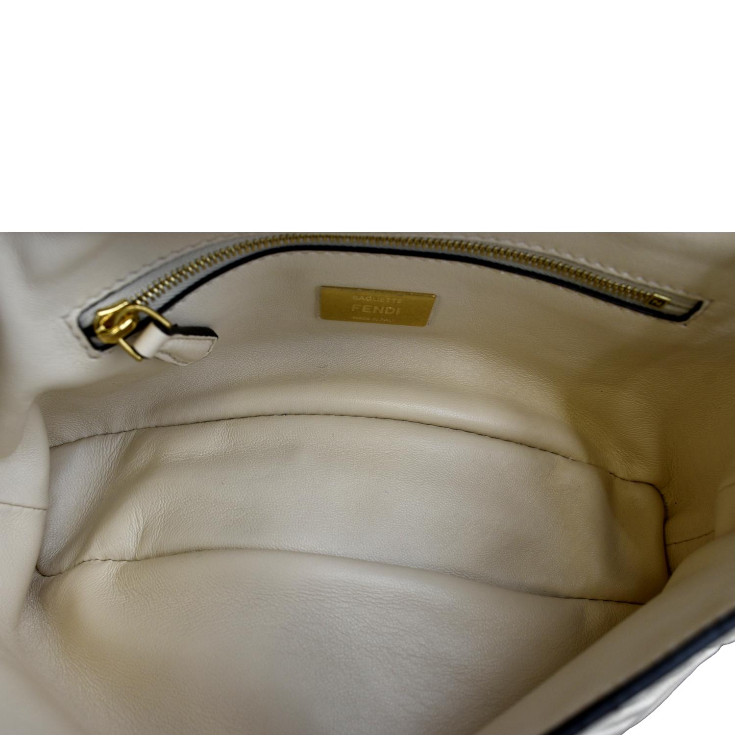 FENDI Baguette Leather Chain Shoulder Bag Light Beige