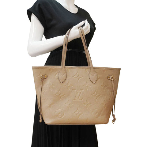 LOUIS VUITTON Neverfull MM Empreinte Leather Tote Shoulder Bag Beige