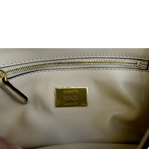 FENDI Baguette Leather Chain Shoulder Bag Light Grey