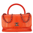 CHANEL Coco Flap Python Leather Top Handle Shoulder Bag Red