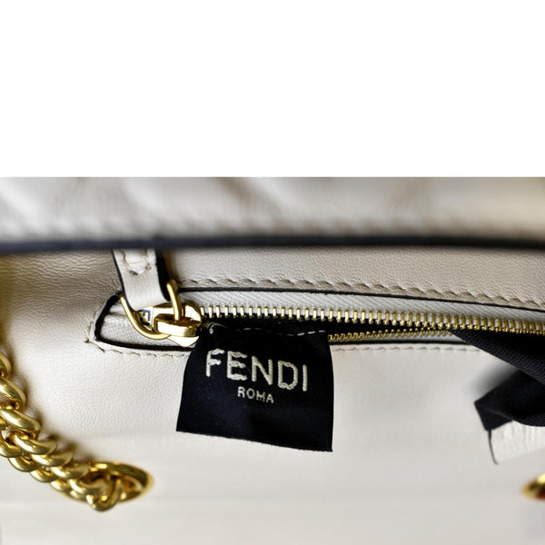 FENDI Baguette Leather Chain Shoulder Bag Light Grey