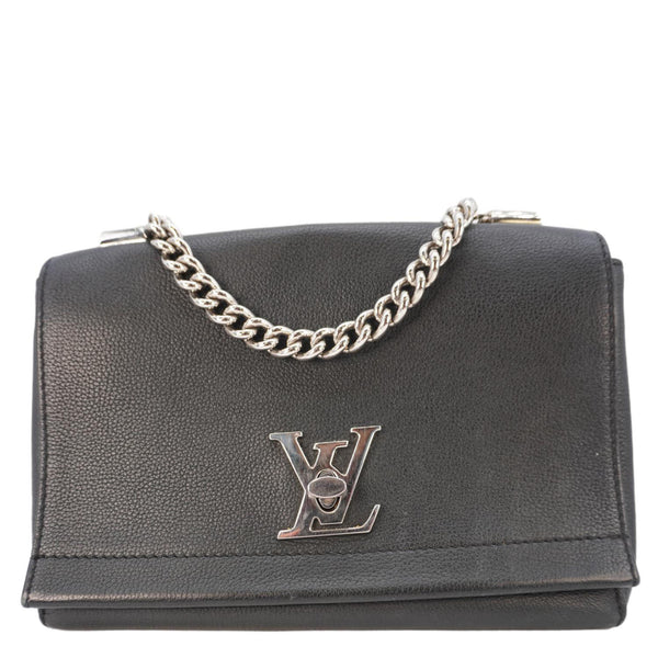 LOUIS VUITTON Lockme II BB Pebbled Leather Shoulder Bag Black