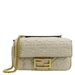 FENDI Baguette Leather Chain Shoulder Bag Light Grey