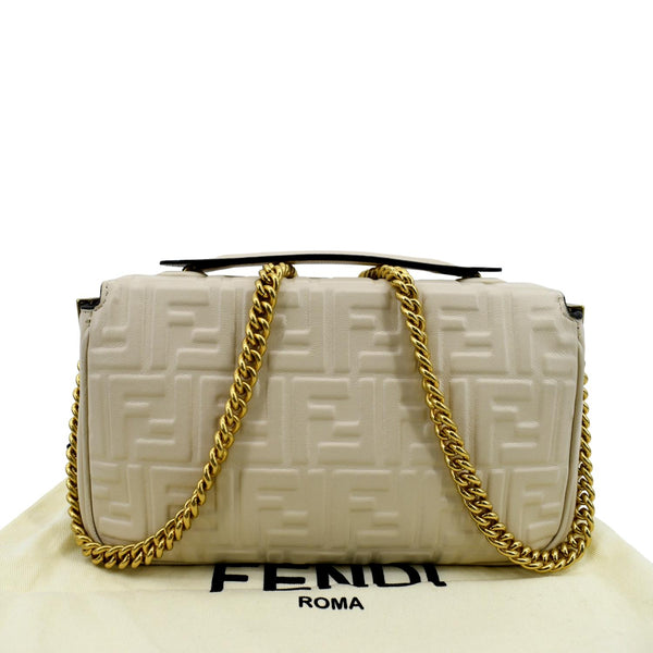 FENDI Baguette Leather Chain Shoulder Bag Light Grey