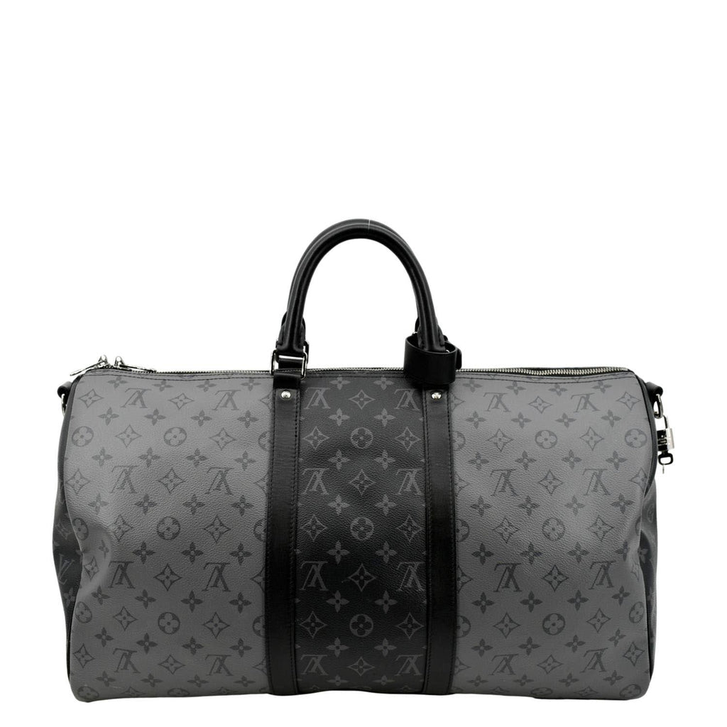 LOUIS VUITTON Keepall 50 Bandouliere Monogram Eclipse Travel Bag Black