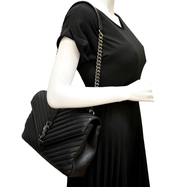 YVES SAINT LAURENT College Large Lambskin Leather Shoulder Chain Bag Black