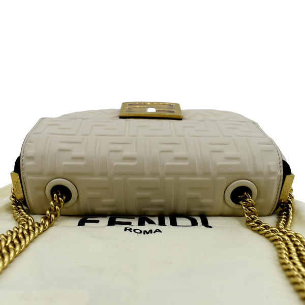 FENDI Baguette Leather Chain Shoulder Bag Light Grey