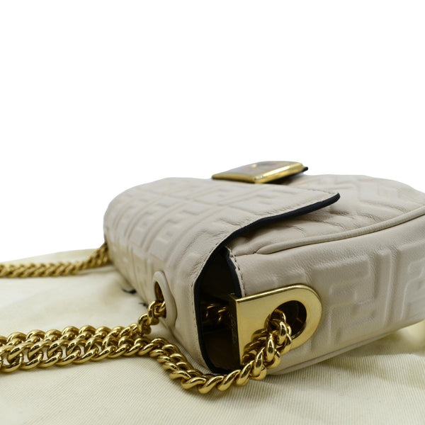 FENDI Baguette Leather Chain Shoulder Bag Light Grey