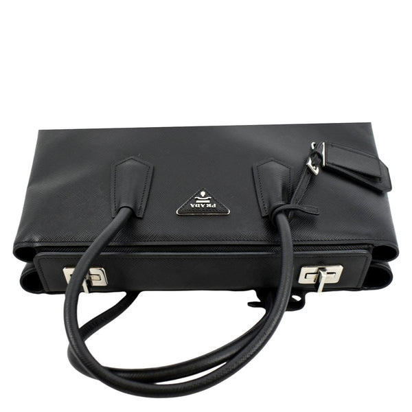 PRADA Turnlock Saffiano Cuir Leather Shoulder Bag Black