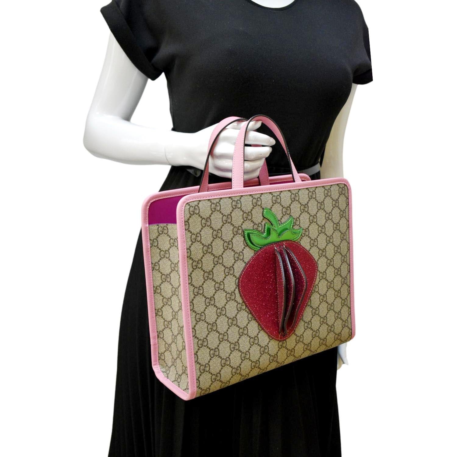 GUCCI Kids Strawberry GG Supreme Canvas Tote Bag Beige 630589