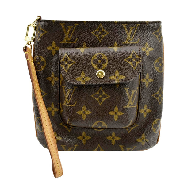 LOUIS VUITTON Partition Monogram Canvas Wristlet Clutch Bag Brown