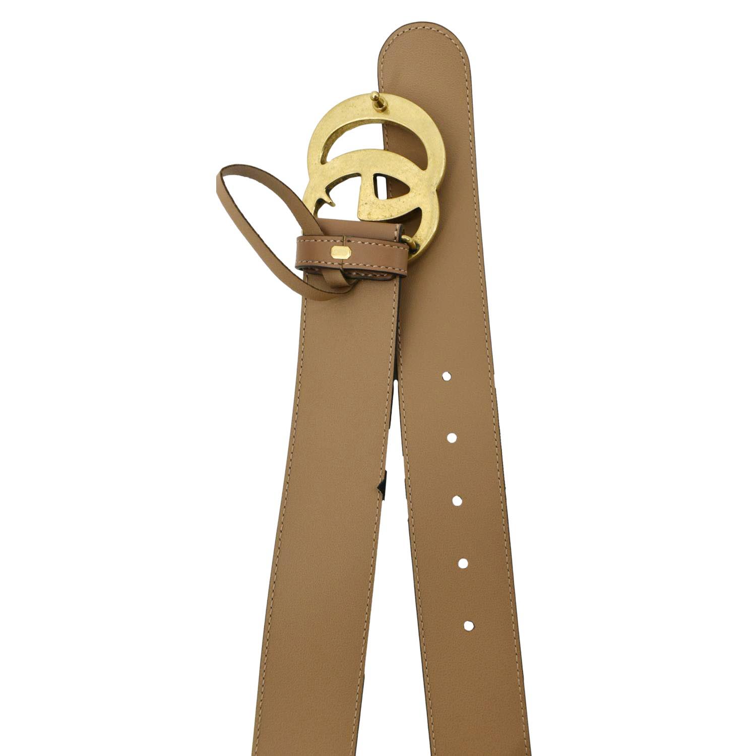 Leather belt with pearl Double G