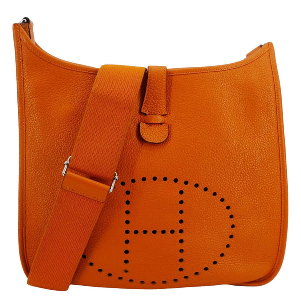 HERMES Evelyne III PM Taurillon Leather Crossbody Bag Orange Poppy