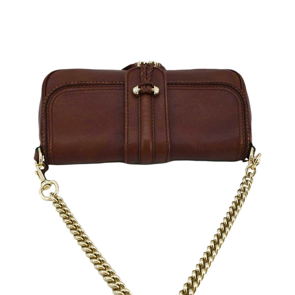 GUCCI Marrakech Evening Leather Chain Shoulder Bag Dark Brown 257032