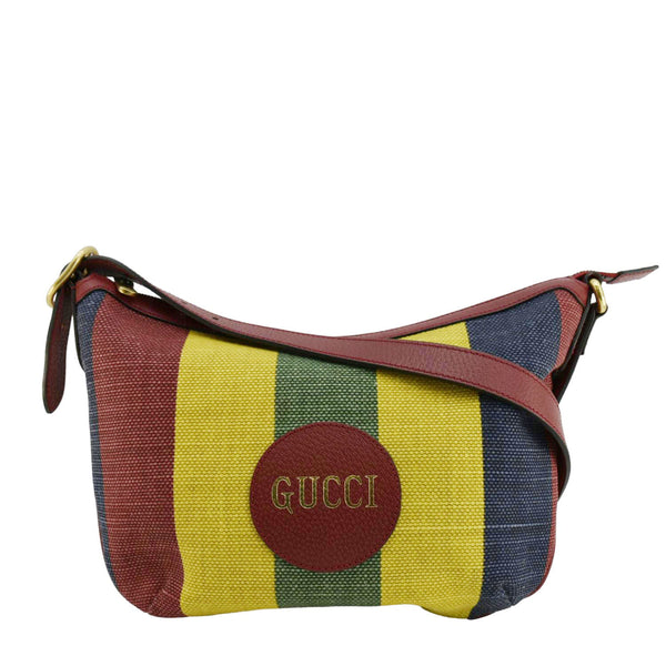 GUCCI Baiadera Stripe Script Logo Half Moon Canvas Shoulder Bag Multicolor 626422