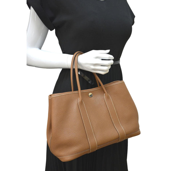 Hermes Garden Party TPM Leather Tote Bag in Tan color - Full View