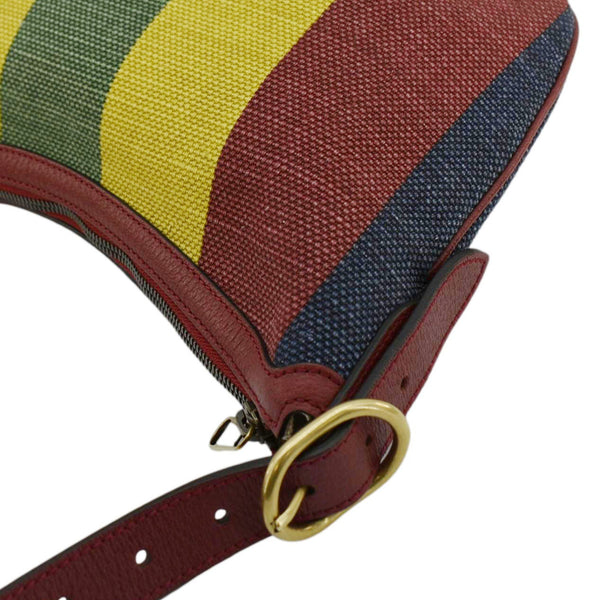 GUCCI Baiadera Stripe Script Logo Half Moon Canvas Shoulder Bag Multicolor 626422