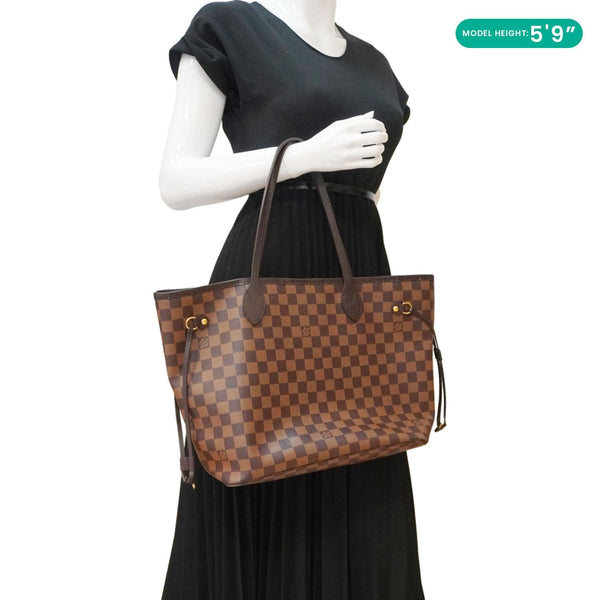 LOUIS VUITTON Neverfull MM Damier Ebene Tote Bag Brown