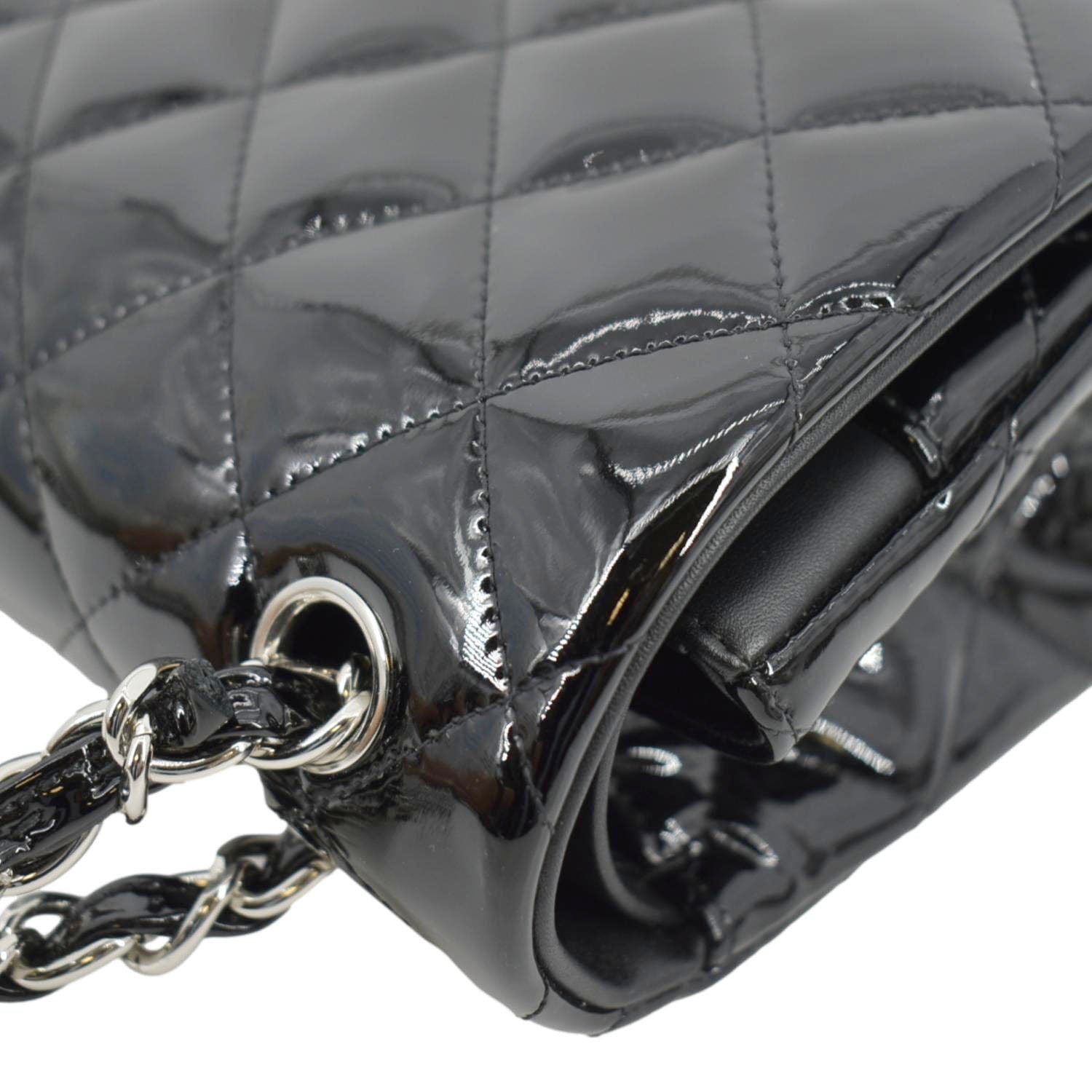 CHANEL Classic Medium Double Flap Patent Leather Shoulder Bag Black