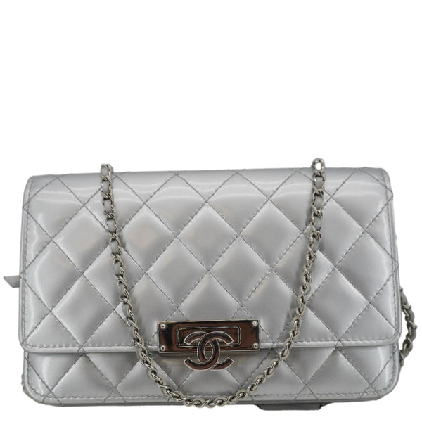 CHANEL Golden Class Quilted Leather Wallet on Chain Bag Silver