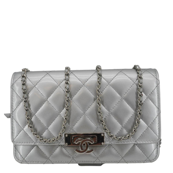 CHANEL Golden Class Quilted Leather Wallet on Chain Bag Silver