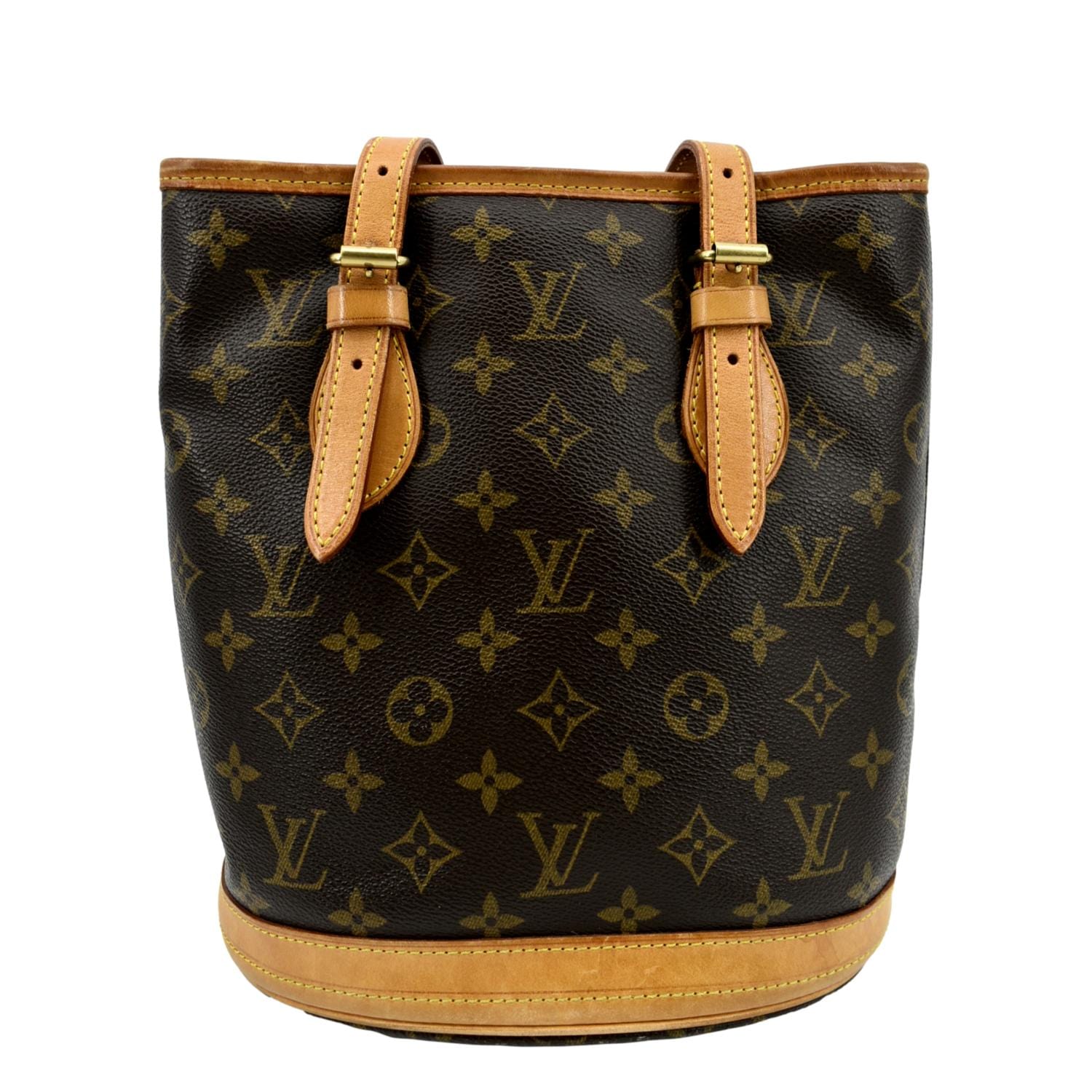 Louis Vuitton Petite Bucket Shoulder Bag 23 Brown Canvas Leather