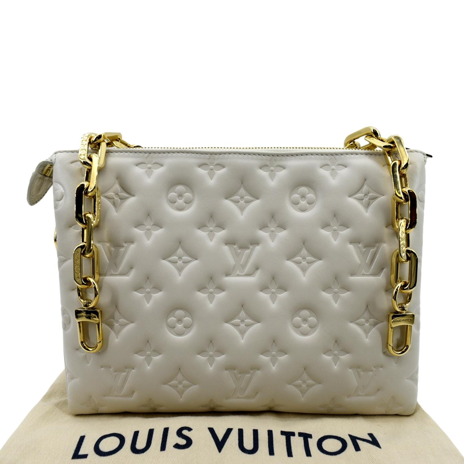 Louis Vuitton Cream Monogram Embossed Lambskin Leather Coussin PM