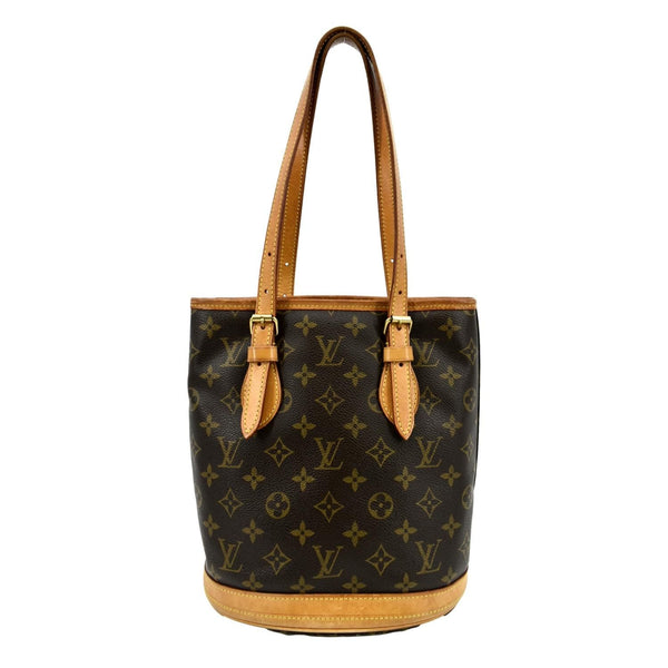 LOUIS VUITTON Petit Bucket Monogram Canvas Shoulder Bag Brown