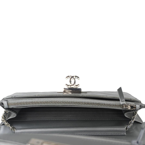 CHANEL Golden Class Quilted Leather Wallet on Chain Bag Silver