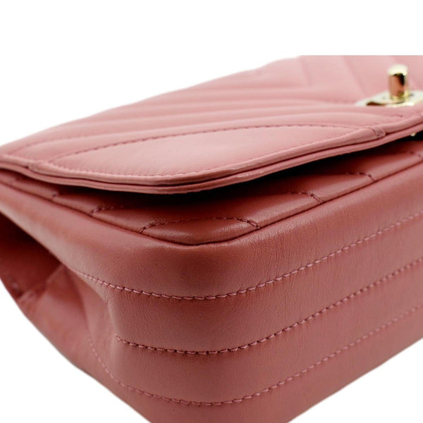 Chanel Statement Flap Quilted Chevron Crossbody Bag in Pink Color - Bottom Left