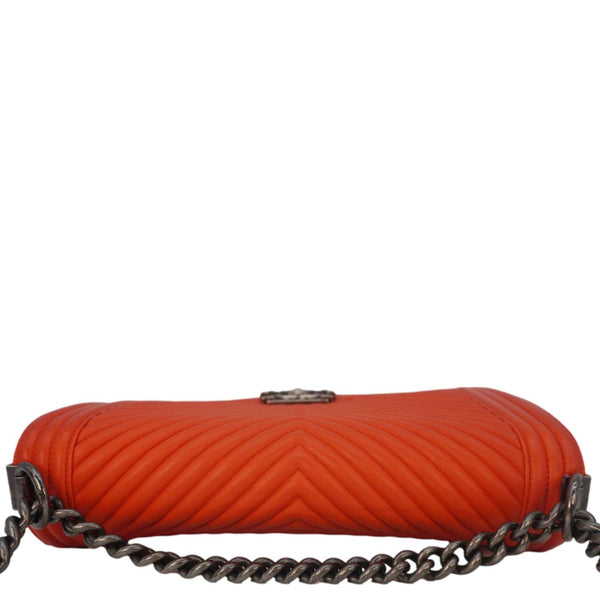 CHANEL Boy Flap Chevron Quilted Shoulder Bag Red