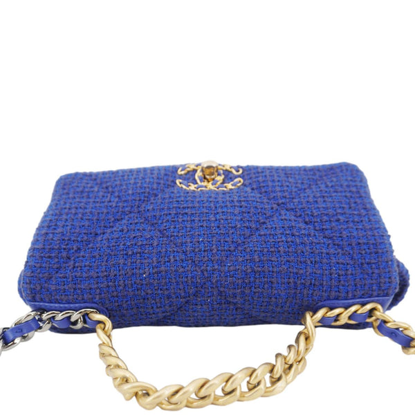 CHANEL 19 Flap Quilted Tweed Shoulder Bag Blue