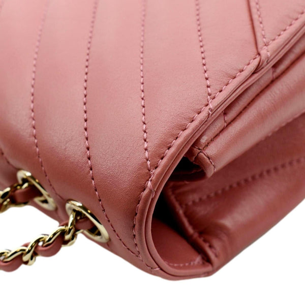 Chanel Statement Flap Quilted Chevron Crossbody Bag in Pink Color - Top Left