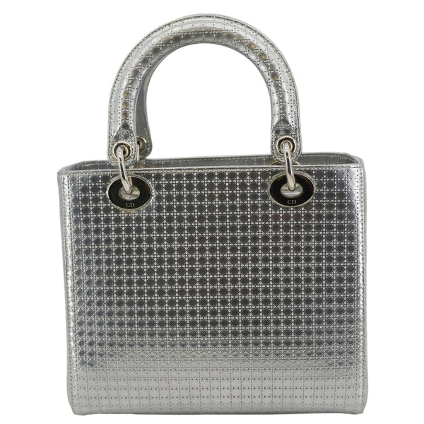 CHRISTIAN DIOR Lady Dior Medium Leather Shoulder Bag Metallic Silver