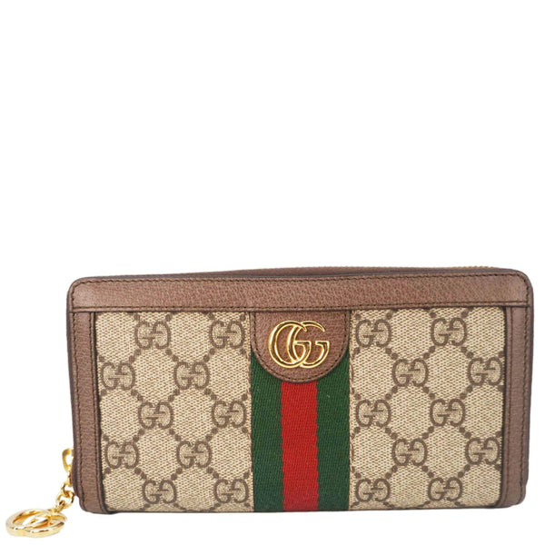 GUCCI Ophidia GG Supreme Canvas Zip Around Wallet Beige 523154