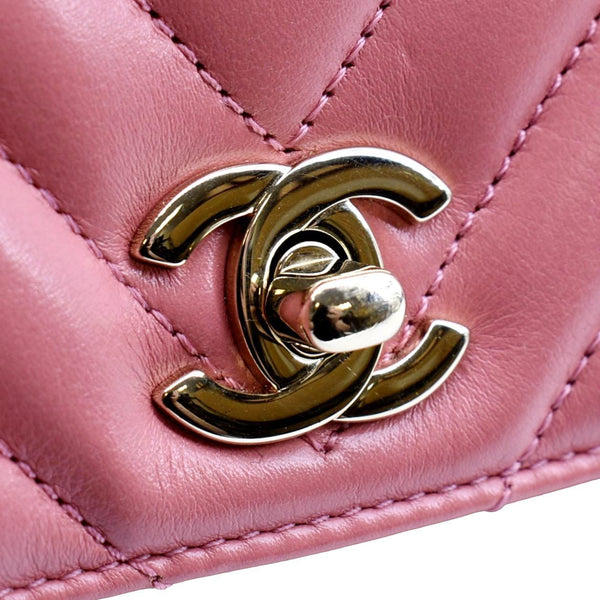 Chanel Statement Flap Quilted Chevron Crossbody Bag in Pink Color - Monogram