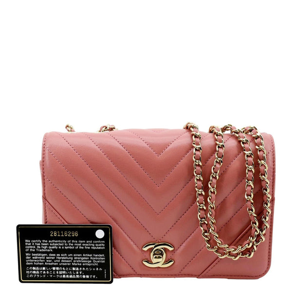 Chanel Statement Flap Quilted Chevron Crossbody Bag in Pink Color