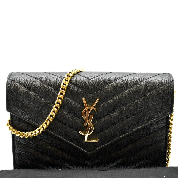 YSL Cassandre Matelasse Chain Wallet Crossbody Bag Black