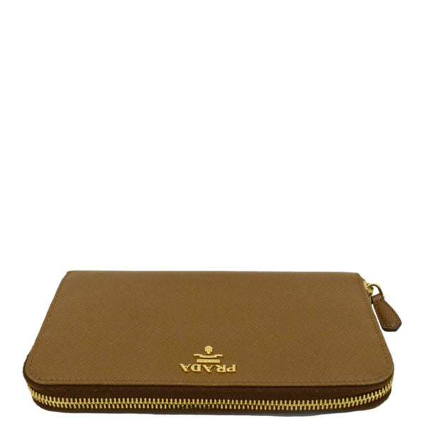 PRADA Zip Around Saffiano Leather Wallet Light Brown