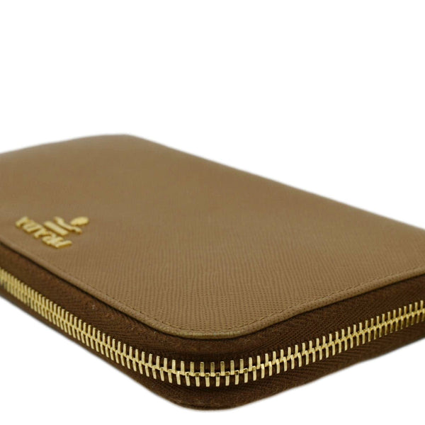 PRADA Zip Around Saffiano Leather Wallet Light Brown