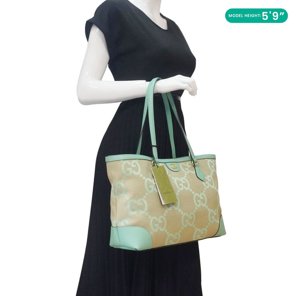 GUCCI Ophidia Jumbo GG Canvas Tote Bag Green 631685