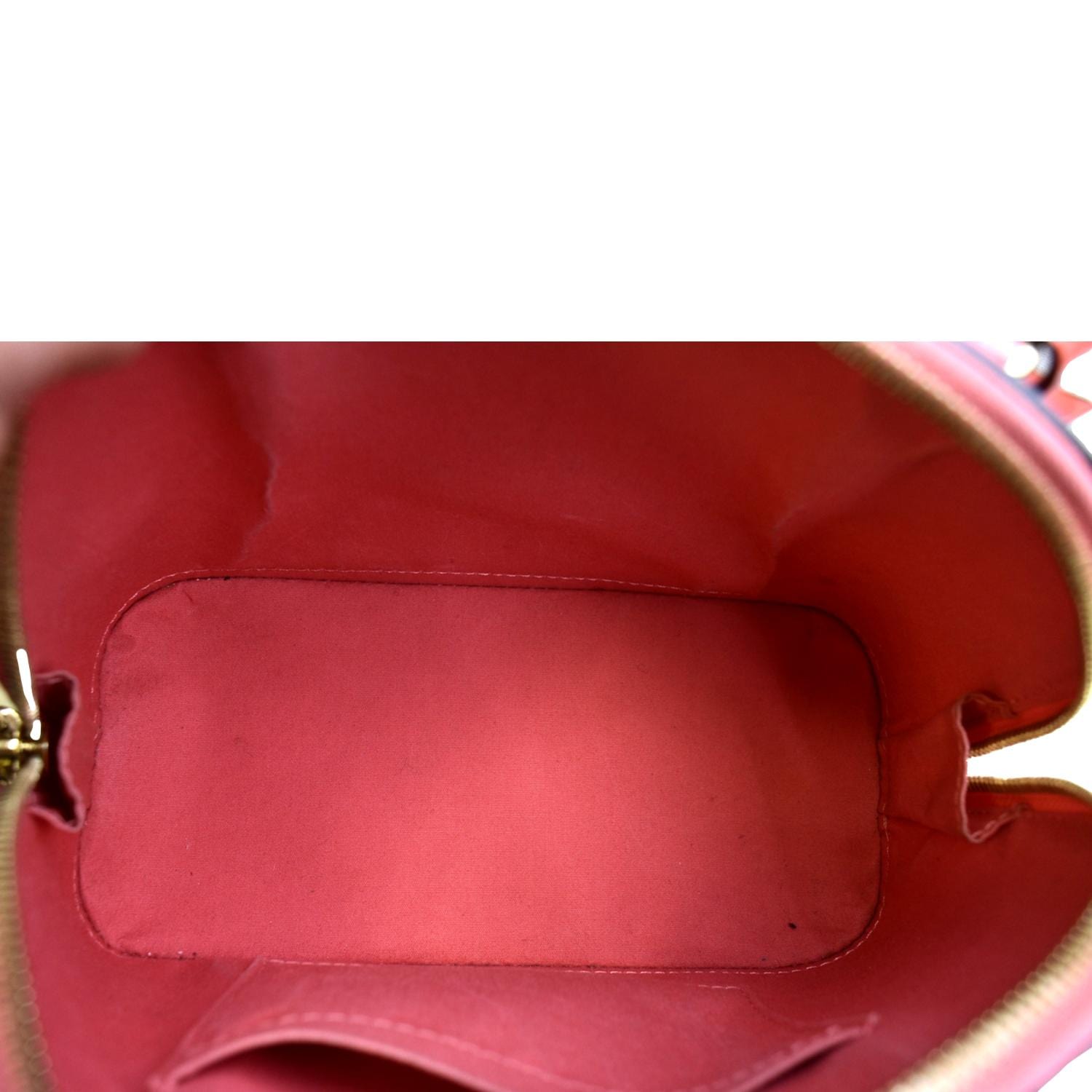 Authenticated Used LOUIS VUITTON Louis Vuitton Vernis Alma BB LV Emboss  Icon Shoulder Handbag Patent Calf Leather Monogram Canvas M52498 Ecarat  Scarlet Red Brown 