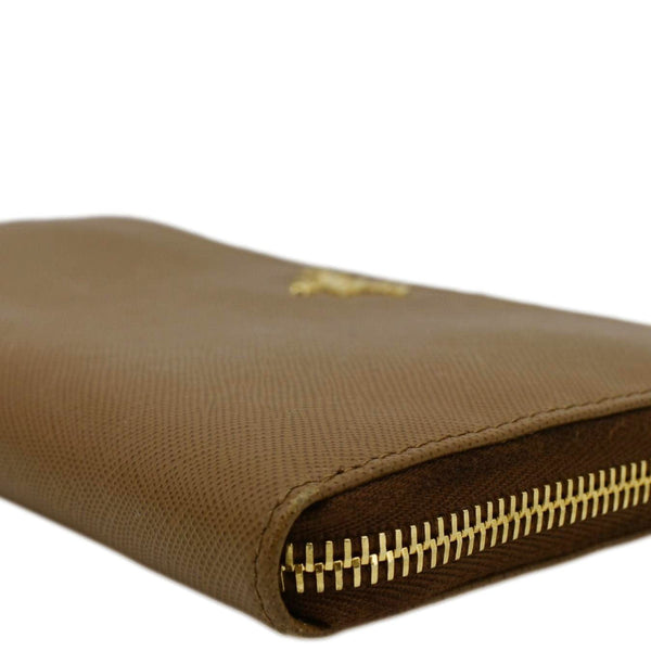 PRADA Zip Around Saffiano Leather Wallet Light Brown