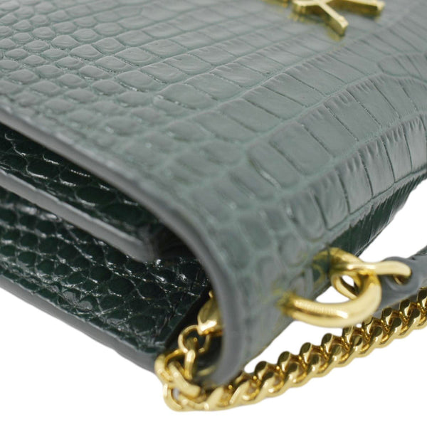 Saint Laurent Green Croc Embossed Leather Sunset Crossbody Bag