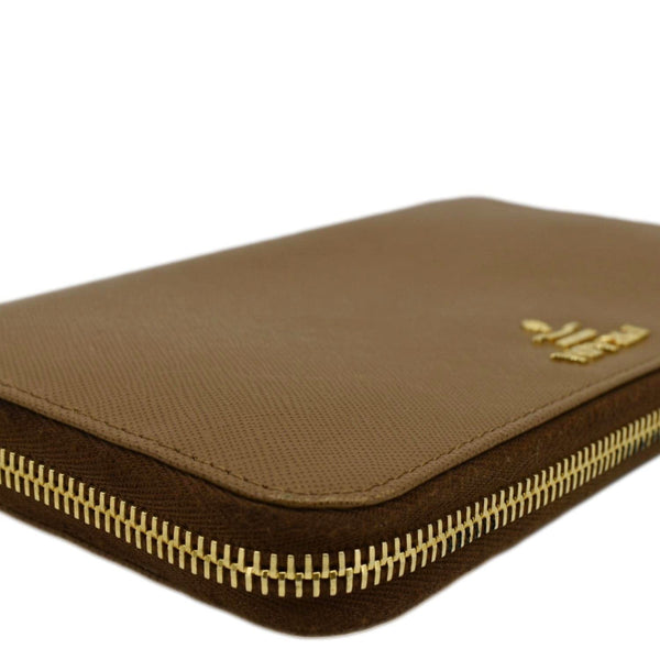 PRADA Zip Around Saffiano Leather Wallet Light Brown