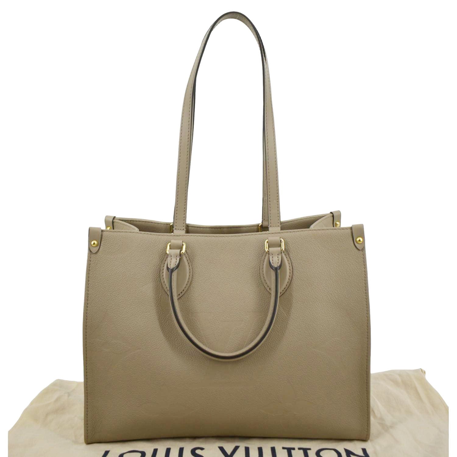 Louis Vuitton Onthego mm Giant Monogram Empreinte Leather Tote Shoulder Bag Tourterelle Beige